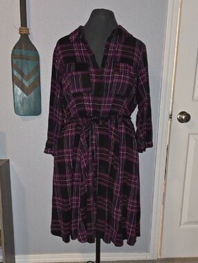 torrid Black & Purple Plaid Midi Shirt Dress